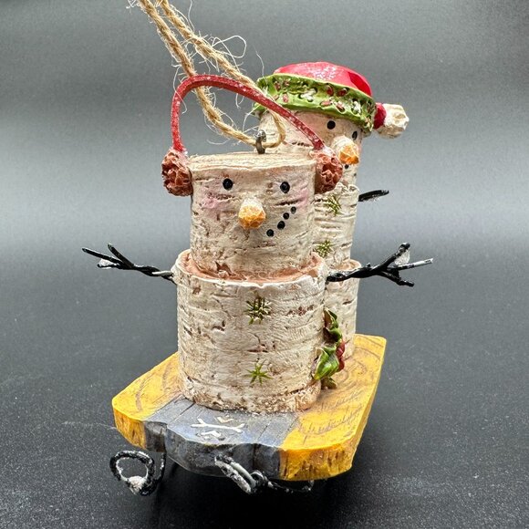 Christmas Tree Ornament Tree Trunks Snowmen on Sleigh - Picture 4 of 7